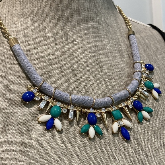 Rhinestone & Glass Cabachon Statement Necklace - Picture 2 of 8